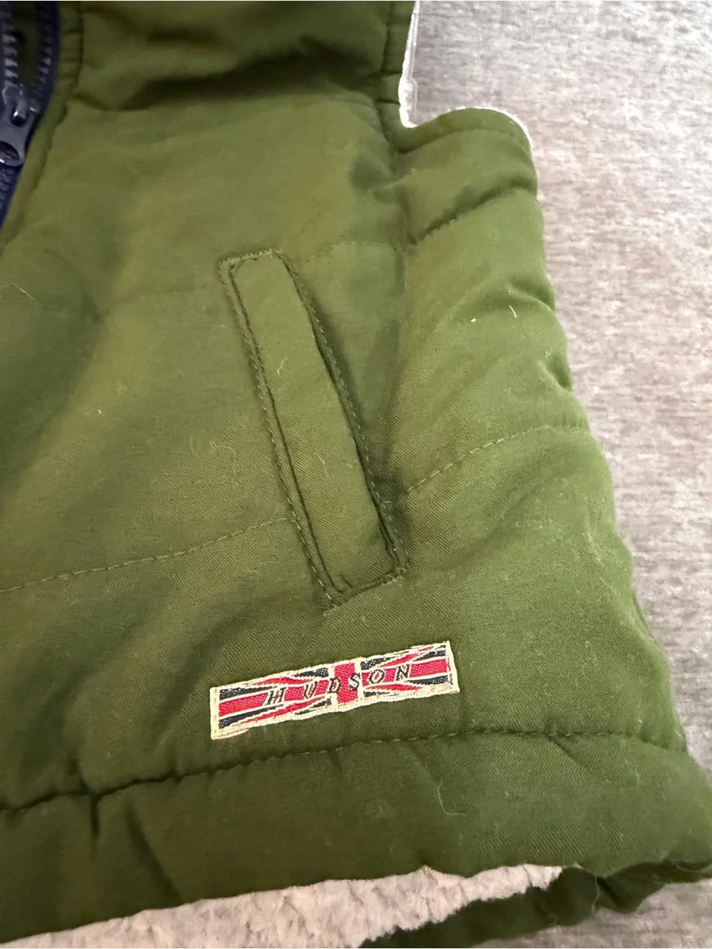 Hudson Baby Olive Green Puffer Vest with Navy Zipper